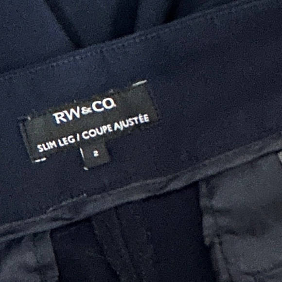 RW&CO. Pant Trouser Cigarette Slim Leg Navy Back Pockets Cotton Blend - Picture 13 of 15